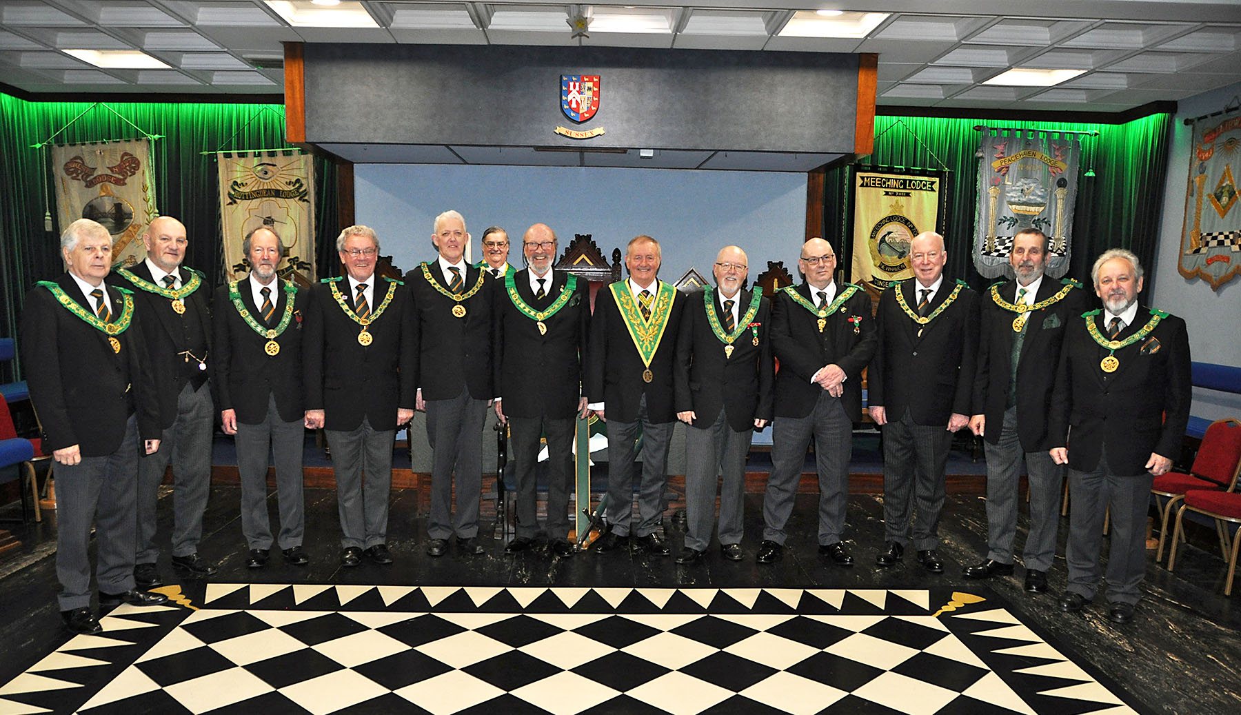 The Distirict Grand Prefect for Sussex accompanied by visiting DGP's and the P.D.G.M., R.W.Bro Clive Manuel