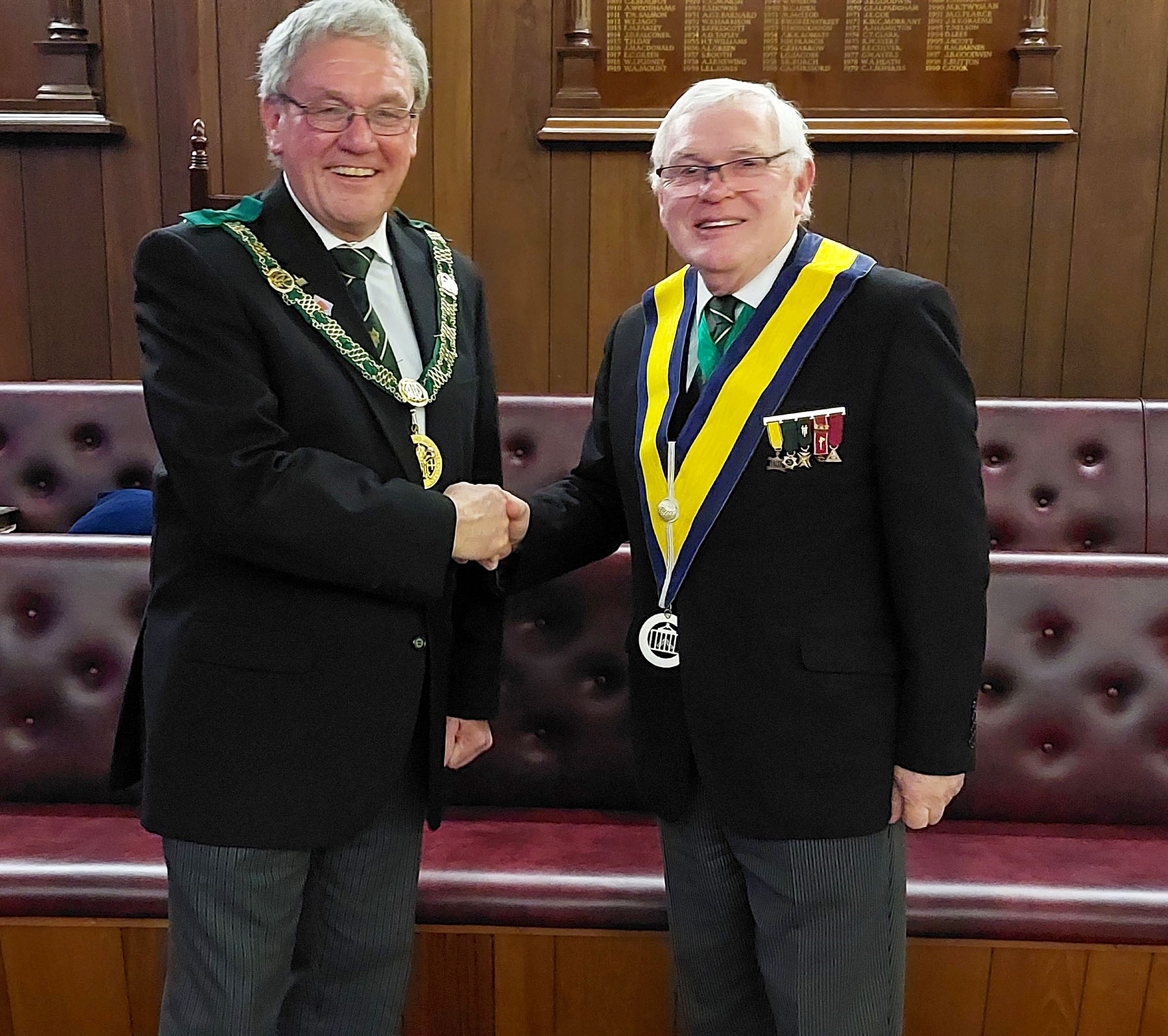 The Worshipful Master W. Bro. Fred Brown with the District Grand Prefect R.W.Bro. Brian Ward 