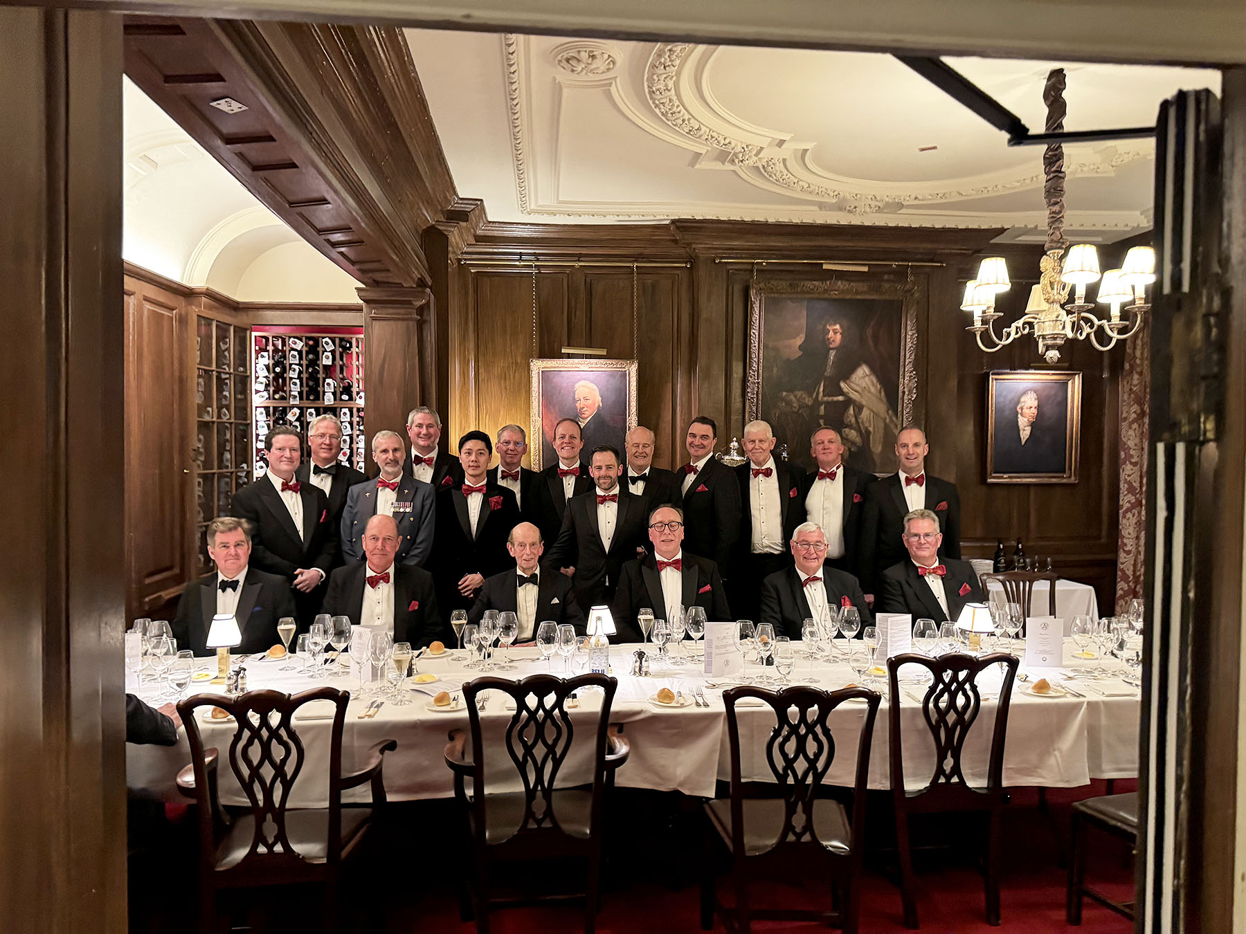The Board of Grand Stewards (W. Bro Geoff Whale featured) dine out with Grand Master H.R.H. the Duke of Kent