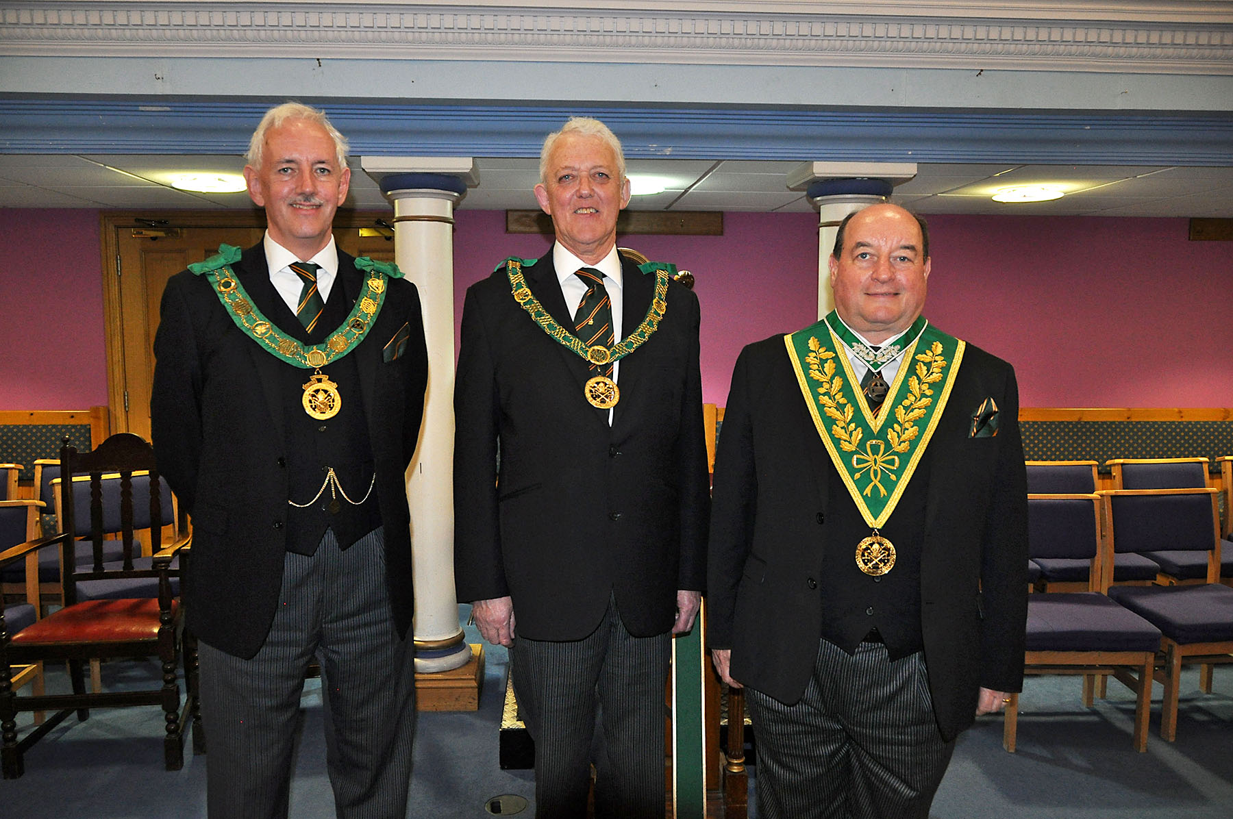 Deputy Grand Master R.W. Bro. Ian Bailey with the D.G.P for Essex R.W.Bro. Jefrey Conway and his newly appointed Deputy W.Bro. Richard Bowyer