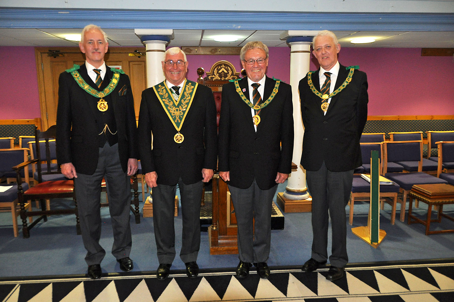 Dep G.M. R.W.Bro. Ian Bailey with R.W.Bro Geffrey Conway the D.G.P. for Essex with The D.G.P and his Dep for for Kent 