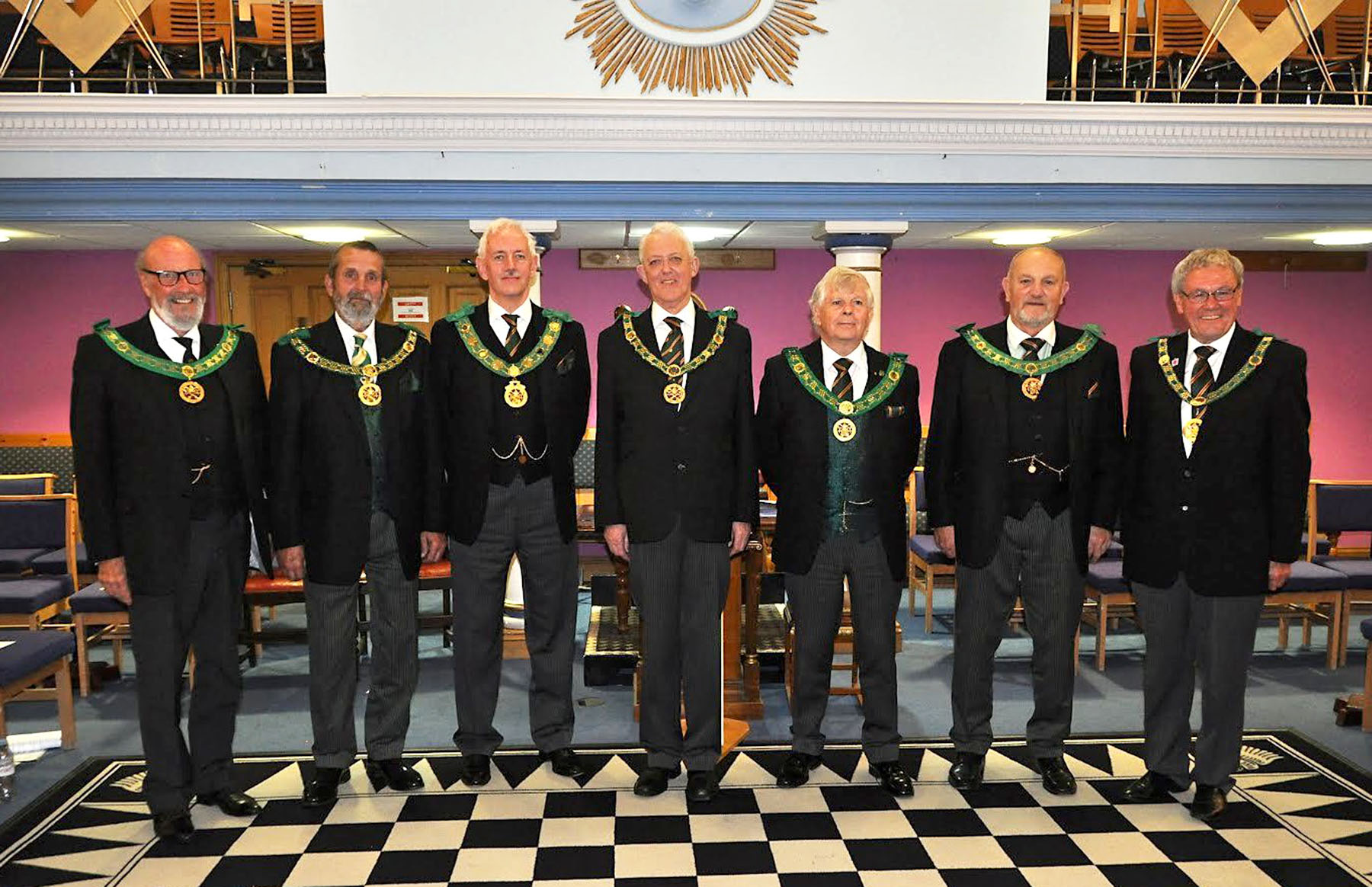 The D.G.P. for Essex R.W.Bro. Jeffrey Conway with the Deputy Grand Master R.W.Bro. Ian Bailey and the Visiting D.G.P.'s