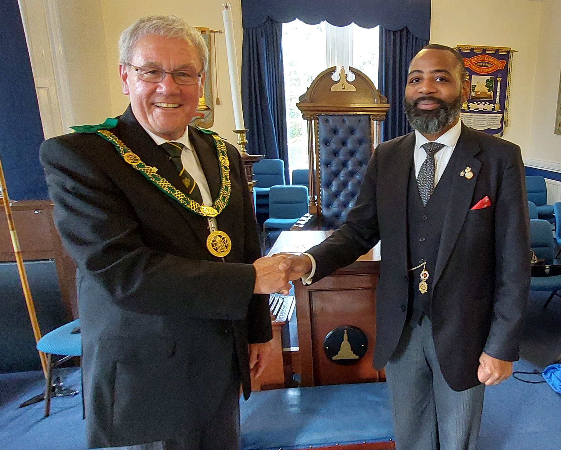 The District Grand Prefect R.W.Bro Brian Ward and the Worshipful Master Elect Bro. Martin White -Peart