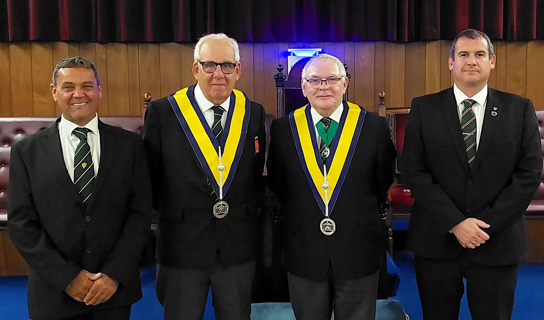 The Worshipful Master W. Bro. Fred Brown with Bros. Baker, Pritchard and Bowman