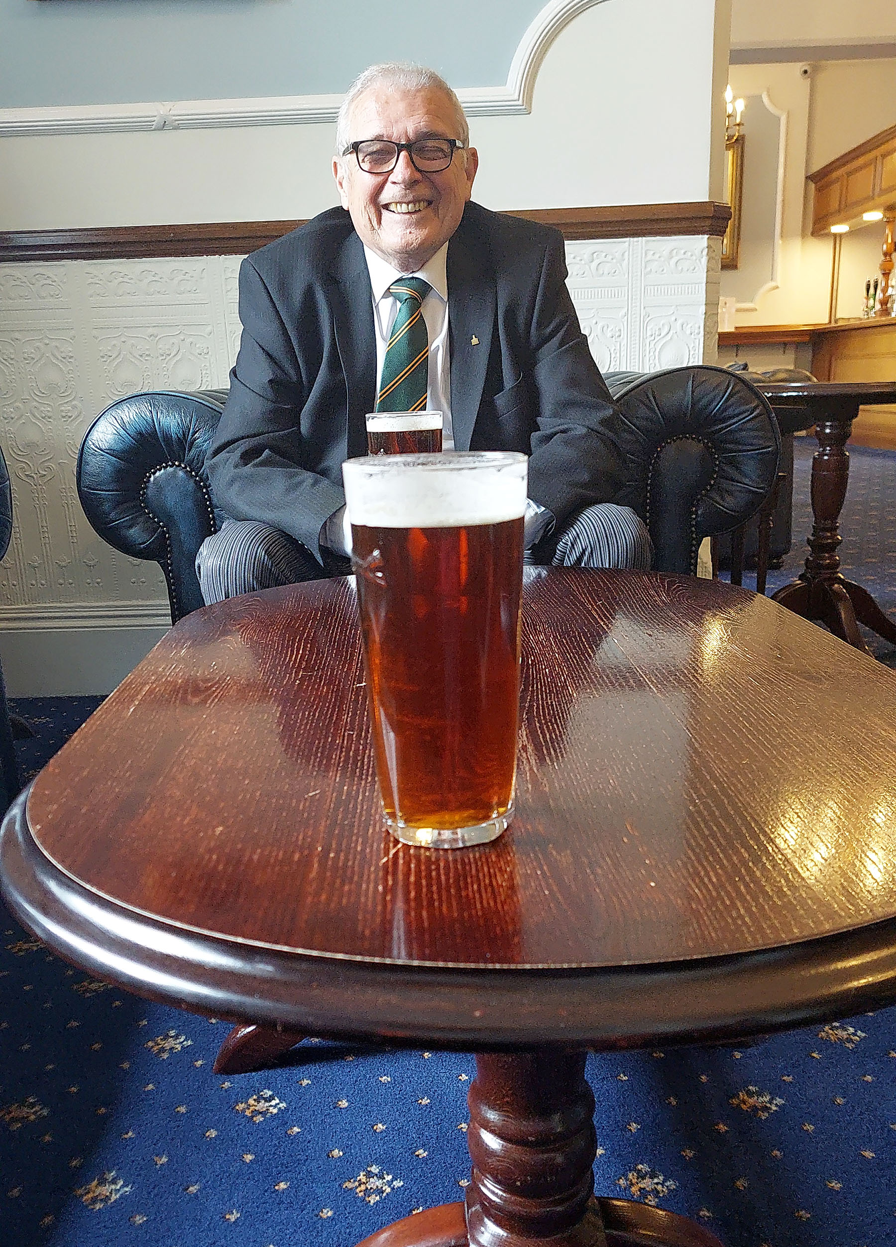 W.Bro. Derek Wilkins already lining up his half priced second pint of Speckled Hen