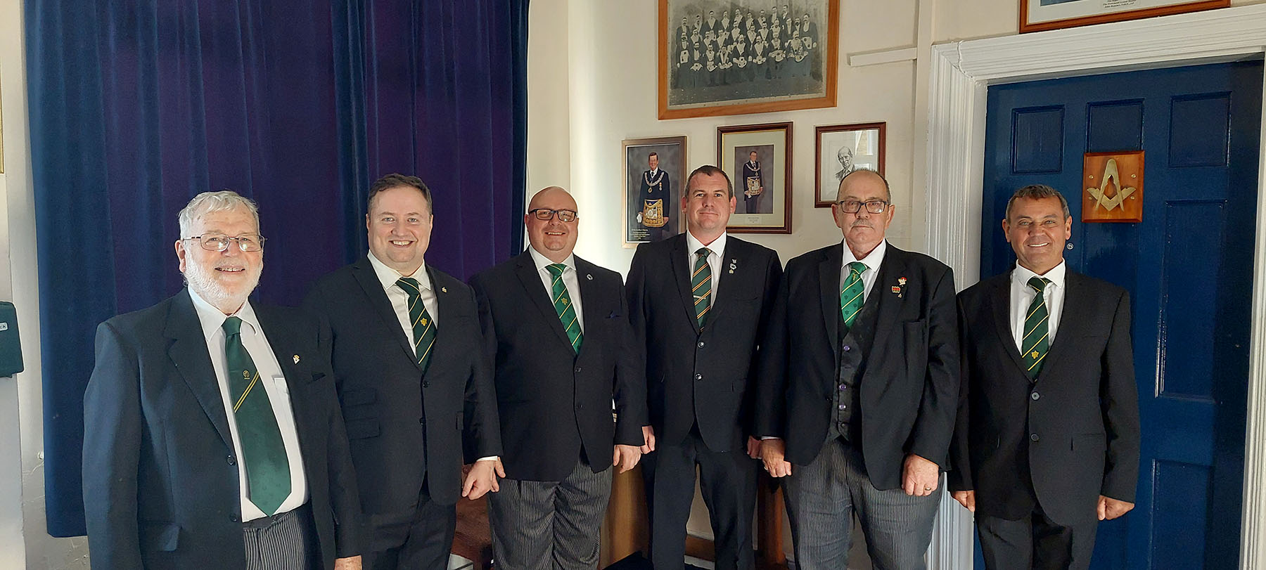 Candidates for the Ceremony of the Grand High Priest. Bros. Neve, Lawlor, Doll, Bowman, Laker and Baker