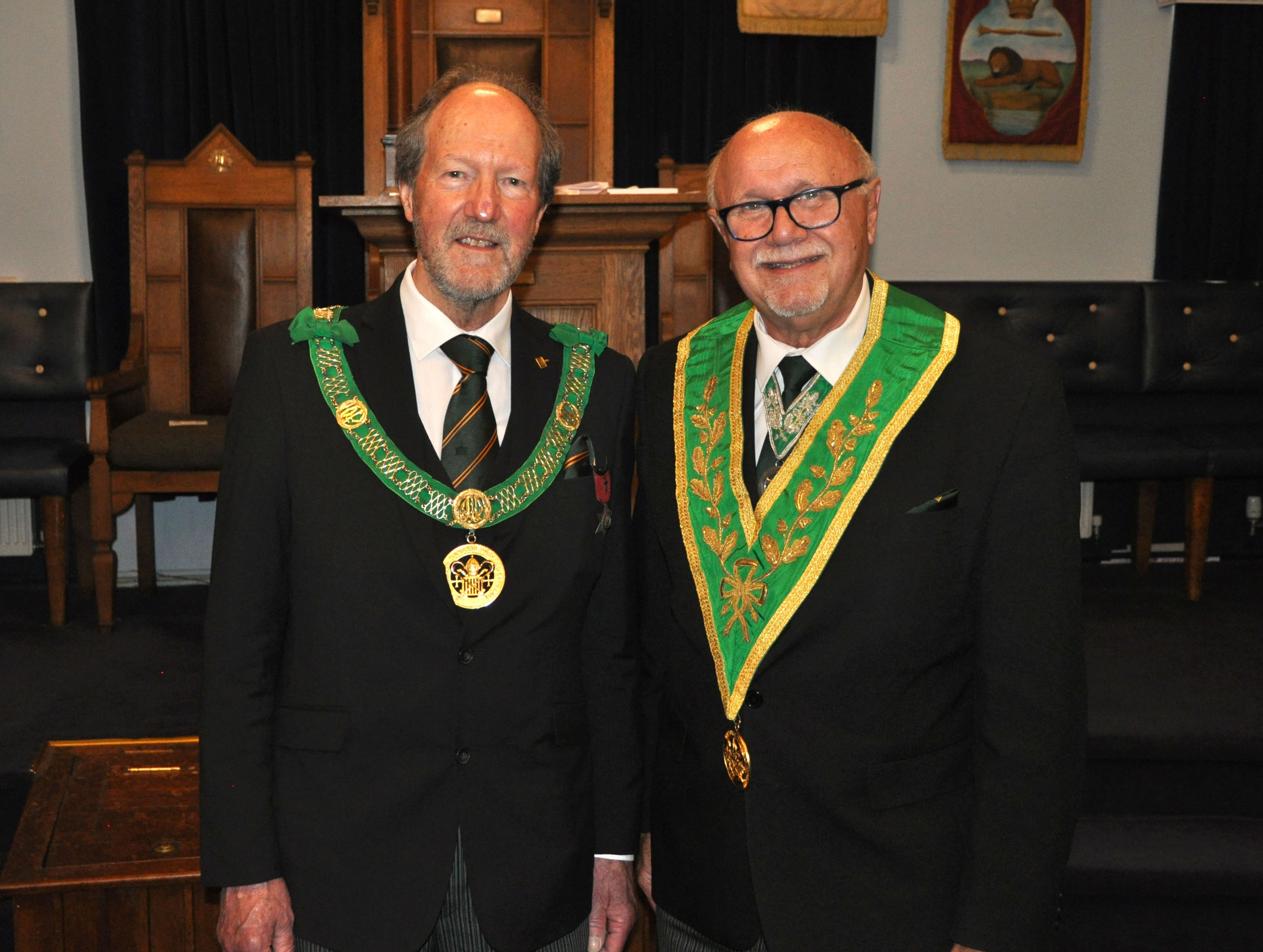 The Deputy D.G.P for Surrey W.Bro. Bob Tuthill with the D.G.P. for Devon and Corwall R.W.Bro. Barry Slade