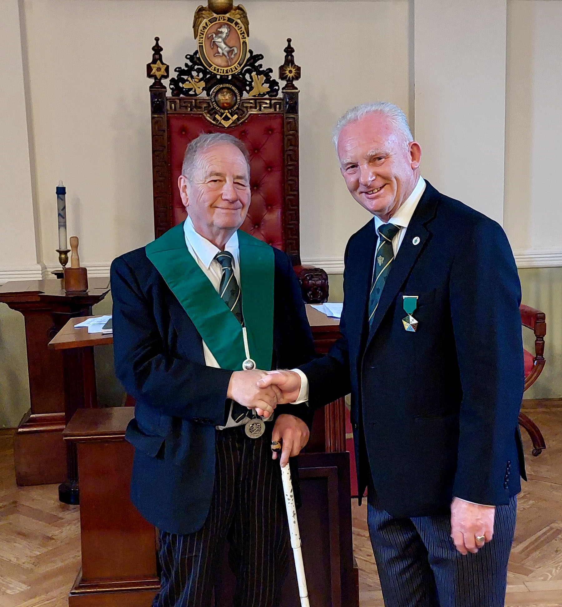 The Worshipful Master W.Bro. Roy Skelton and the Installing Master W. Bro. David Pugh