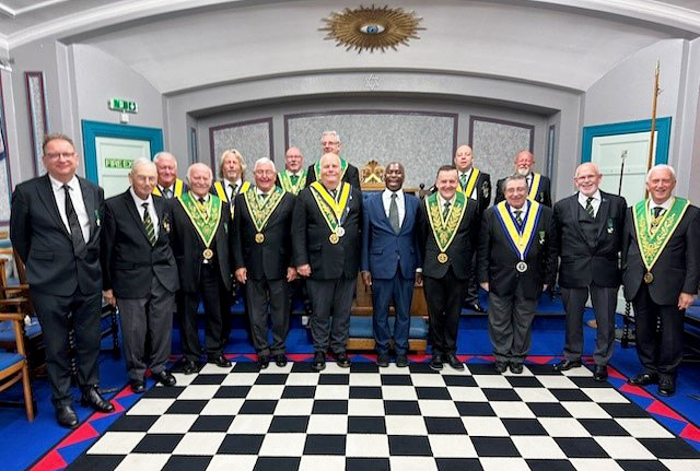 Members of the Hartley Council with the Deputy District Grand Prefect W.Bro. Geoff Whale