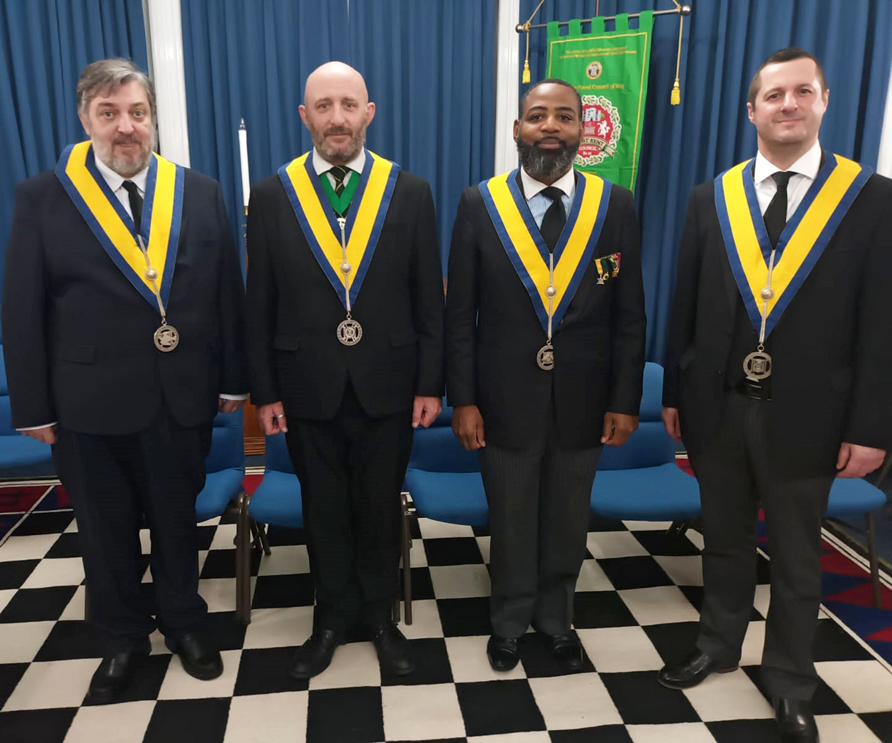 The Installing Master W.Bro. Jody Townsend with the New Master W. Bro. Philip White-Peart and the newest members of the Council Bros. Gurney and Sceeny