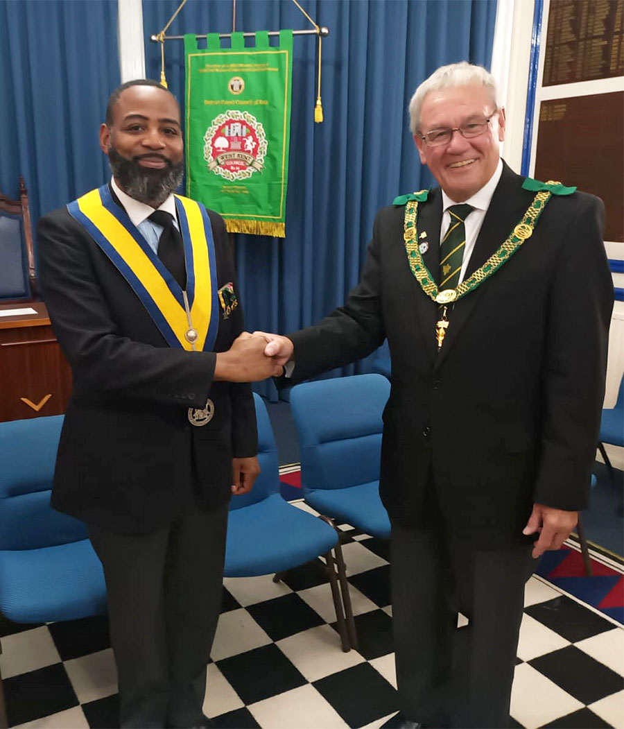 The D.G.P. congratulates the newly installed Master W. Bro. Martin White-Peart