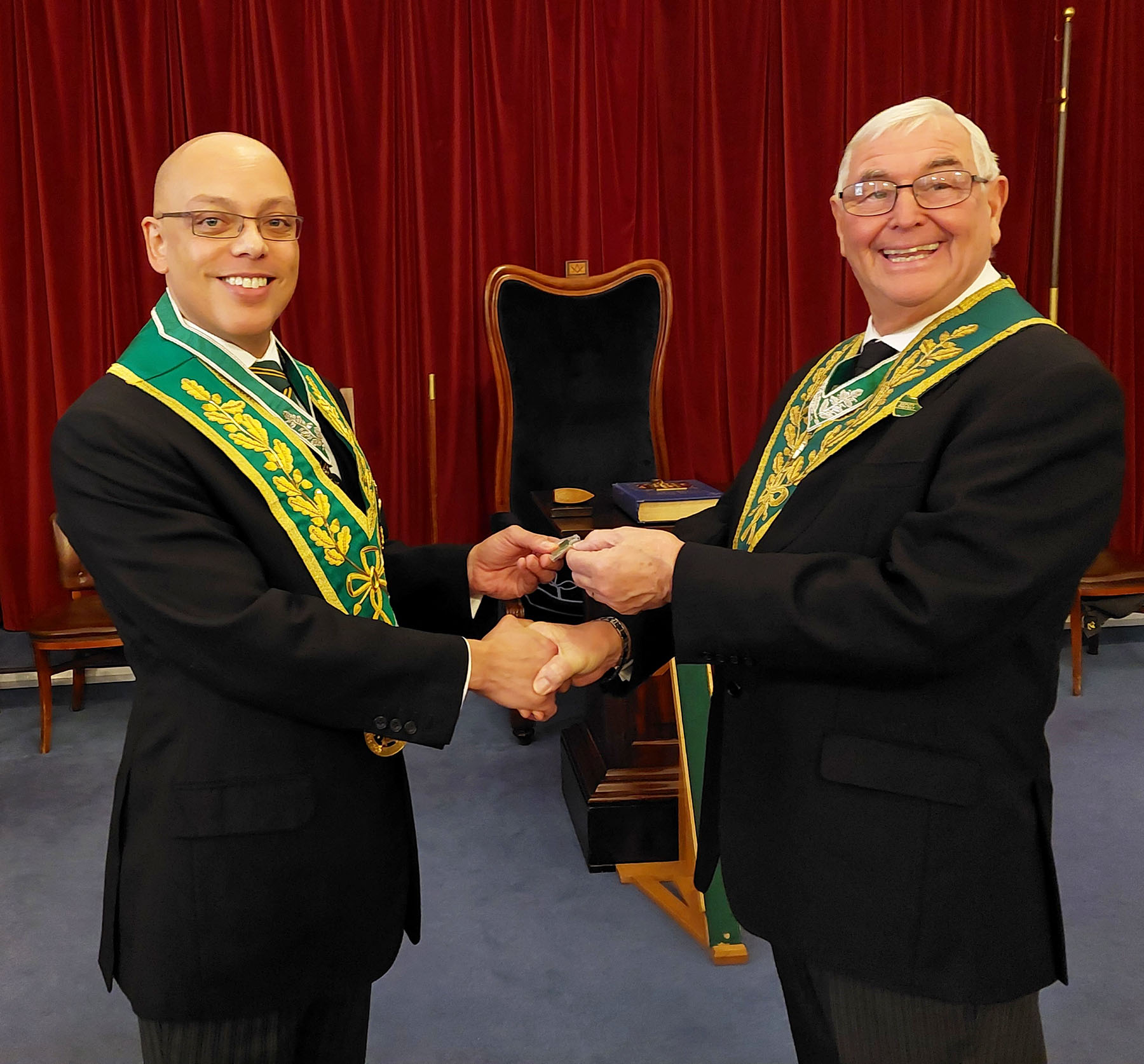 A Brace of Deputies W.Bro. Geoff presents W. Bro Scott with his Deputy Prefects Badge