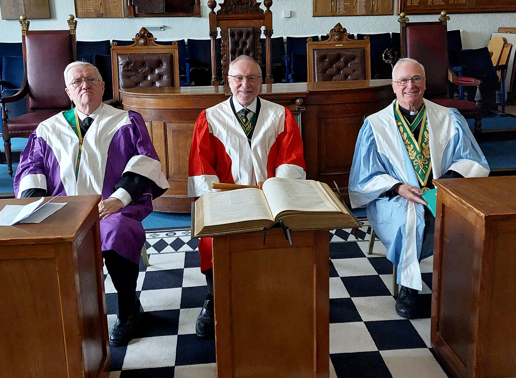 The principal officers for the first part of the ceremony, Bros. Doe, Green and Pashley