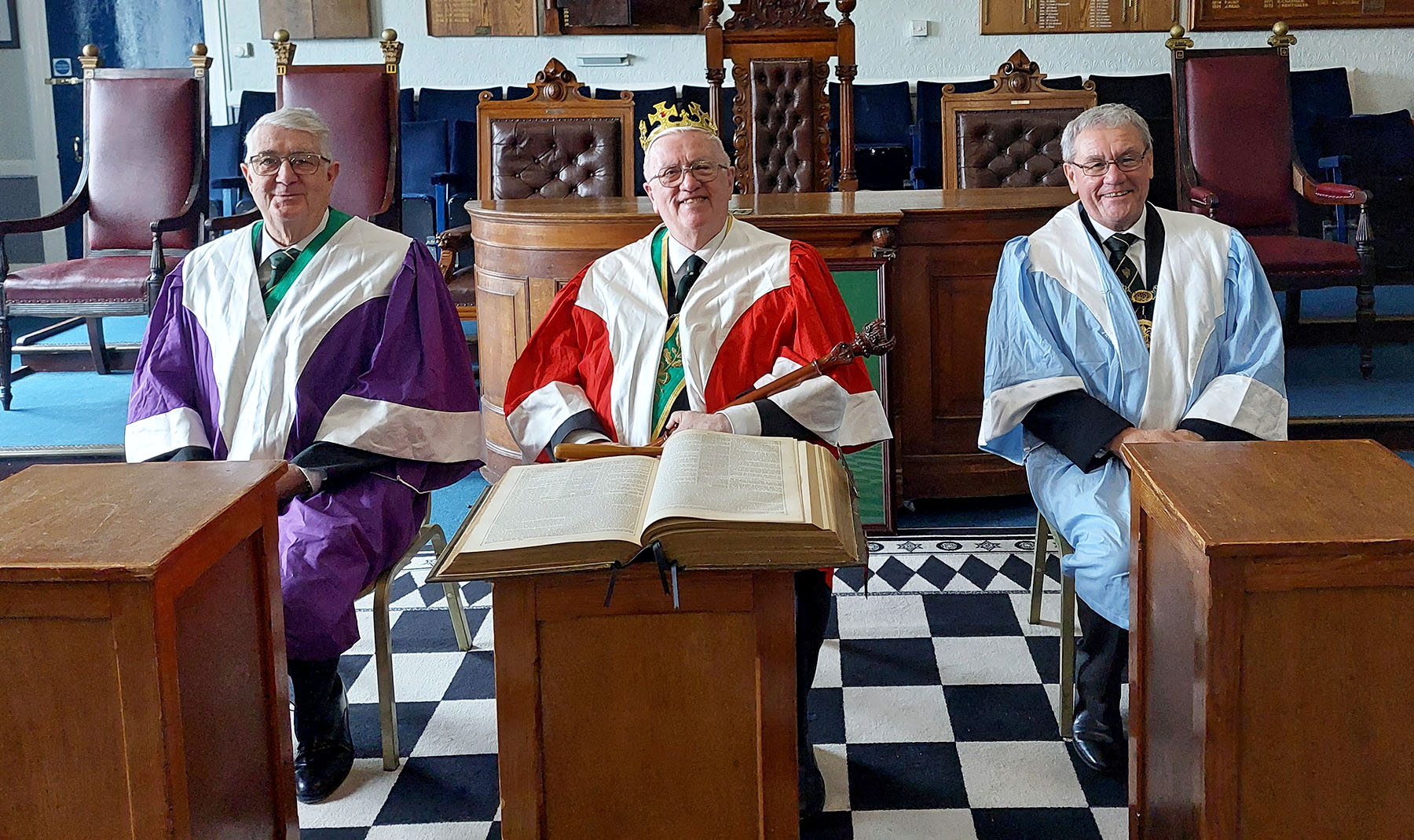 The principal officers for the second part of the ceremony, Bros. Griffiths, Doe and Ward