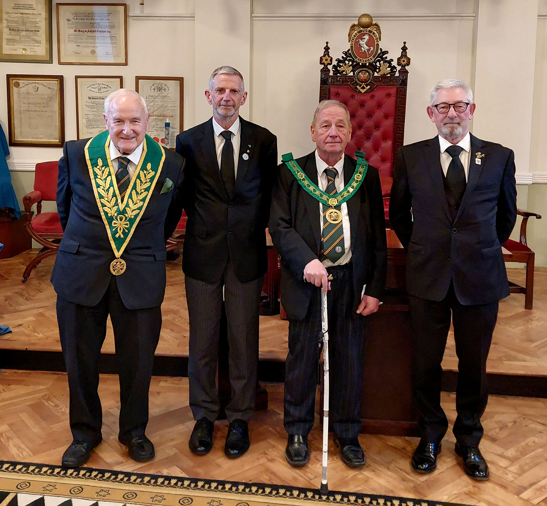 W.Bro. Roy Skelton (WM) and W.Bro. Roger Odd (Lecture) with Bros. Bob Hadlow and Keith Beavers