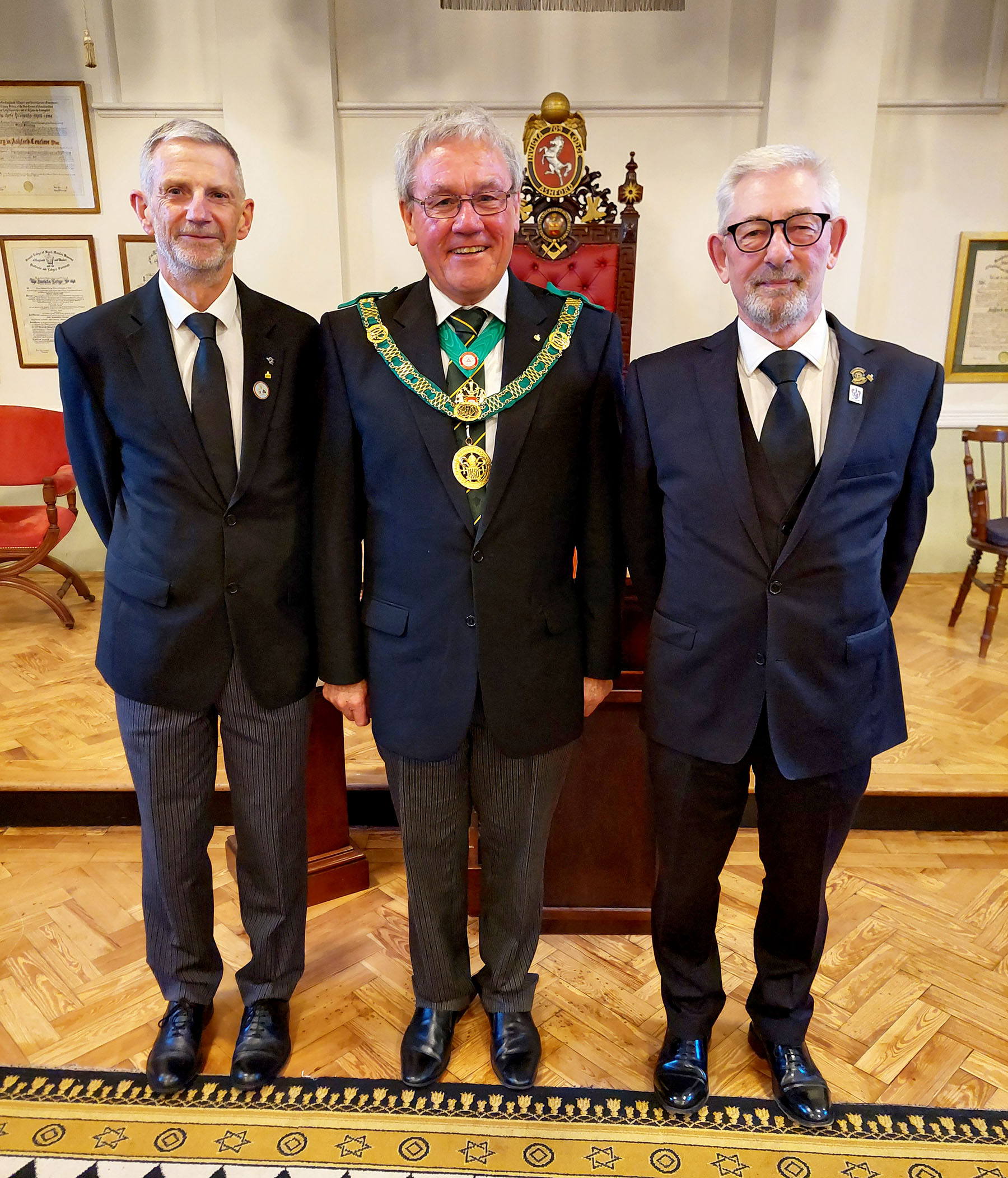 The Distrcit Grand Prefect R.W.Bro Brian Ward with Bros Bob Hadlow and Keith Beavers