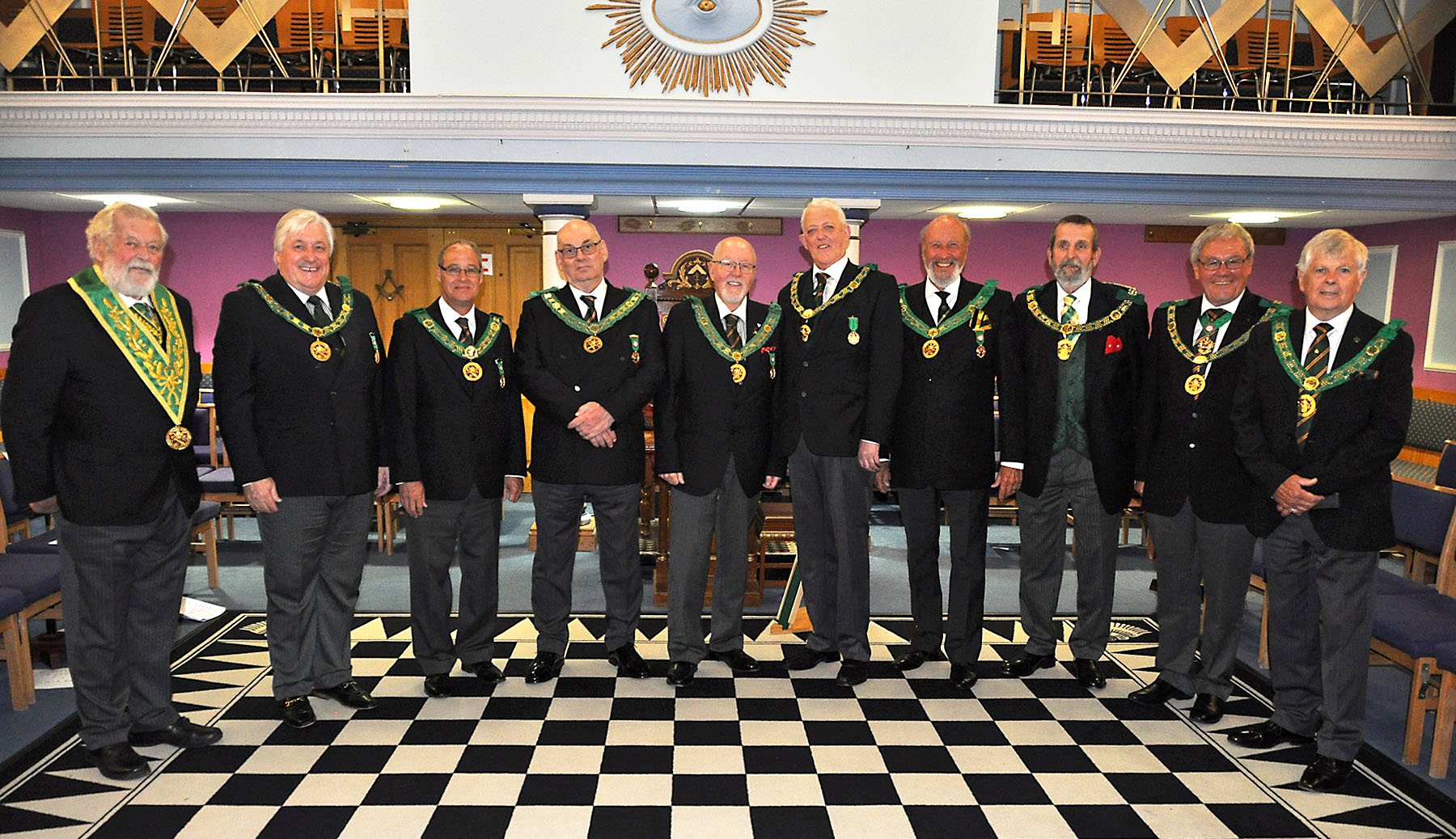 R.W. Bro. Jeffrey Conway (D.G.P for the District of Essex) with the other visiting D.G.P.'s
