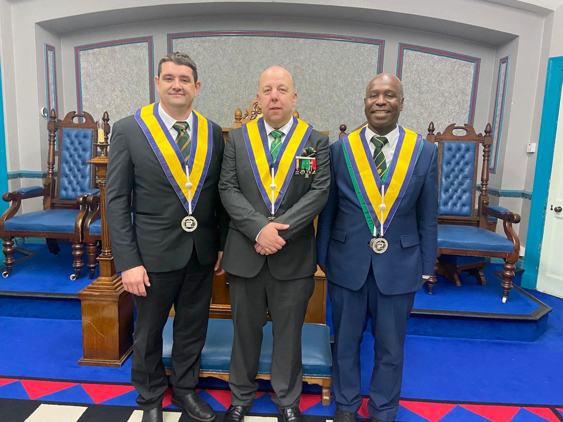 The Worshipful Master W.Bro. Lee Curtis with Bros Grant and Hammaert