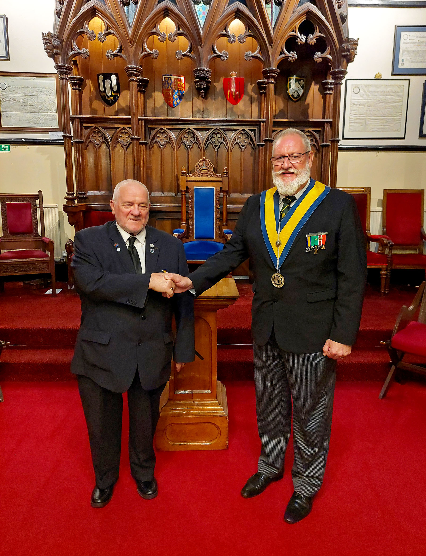 The Worshipfull Master W.Bro. Pierre Ambrody with their Newest Member Bro. Neil Drakley