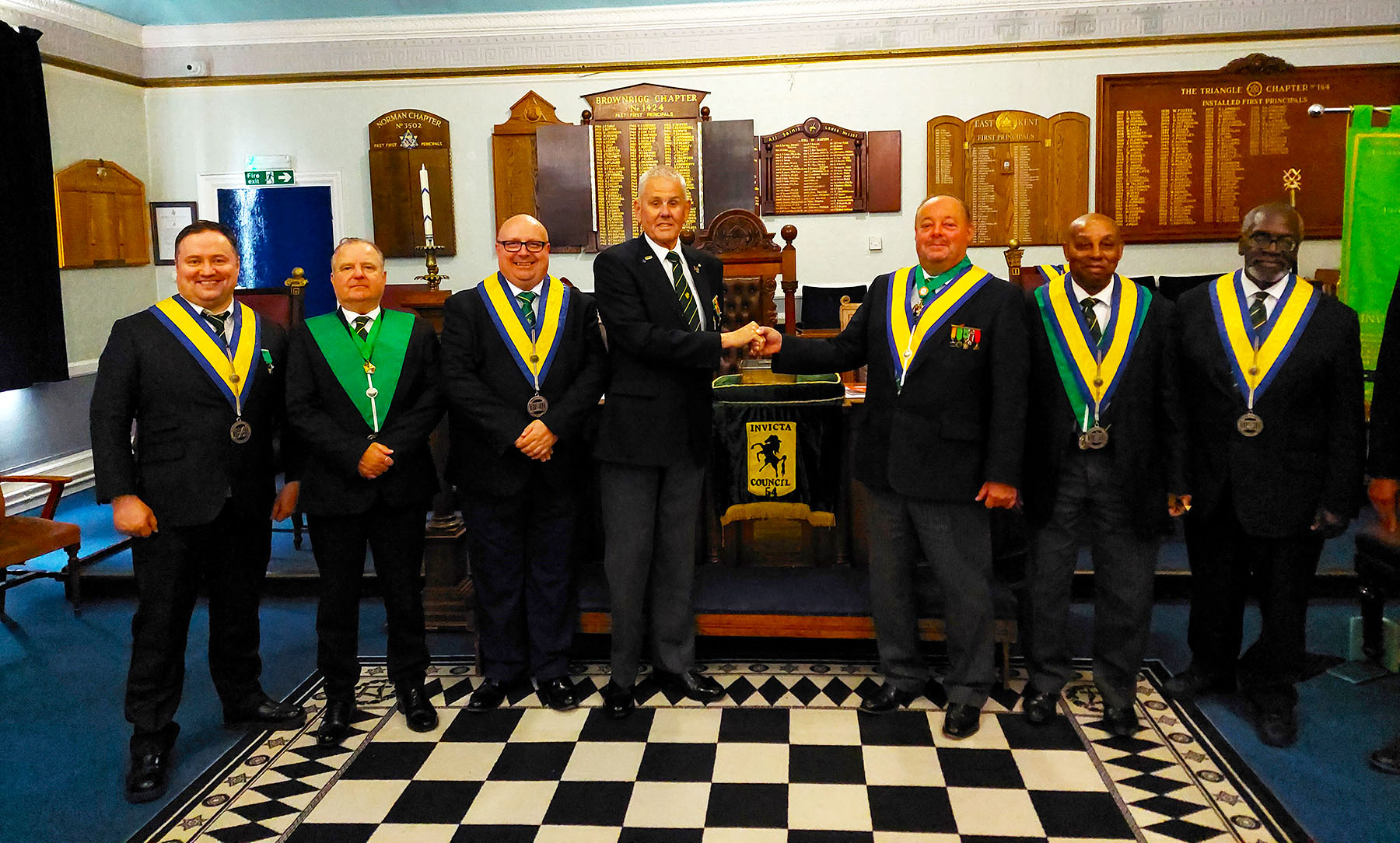 W.Bro. Bill Pennell (WM) and the Officers assisting in working the degree of Grand Tilers if Soloman for Bro. Alan Campkin
