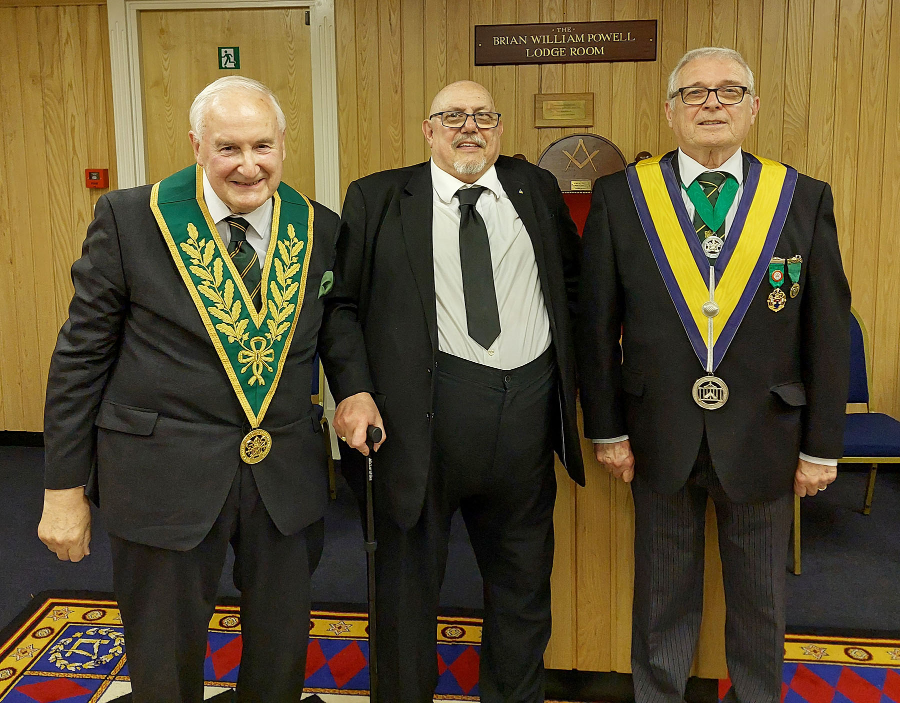 Bro. Don Heppell with the W.Bros. Derek Wilkins (WM) and Roger Odd who delivered the lecture