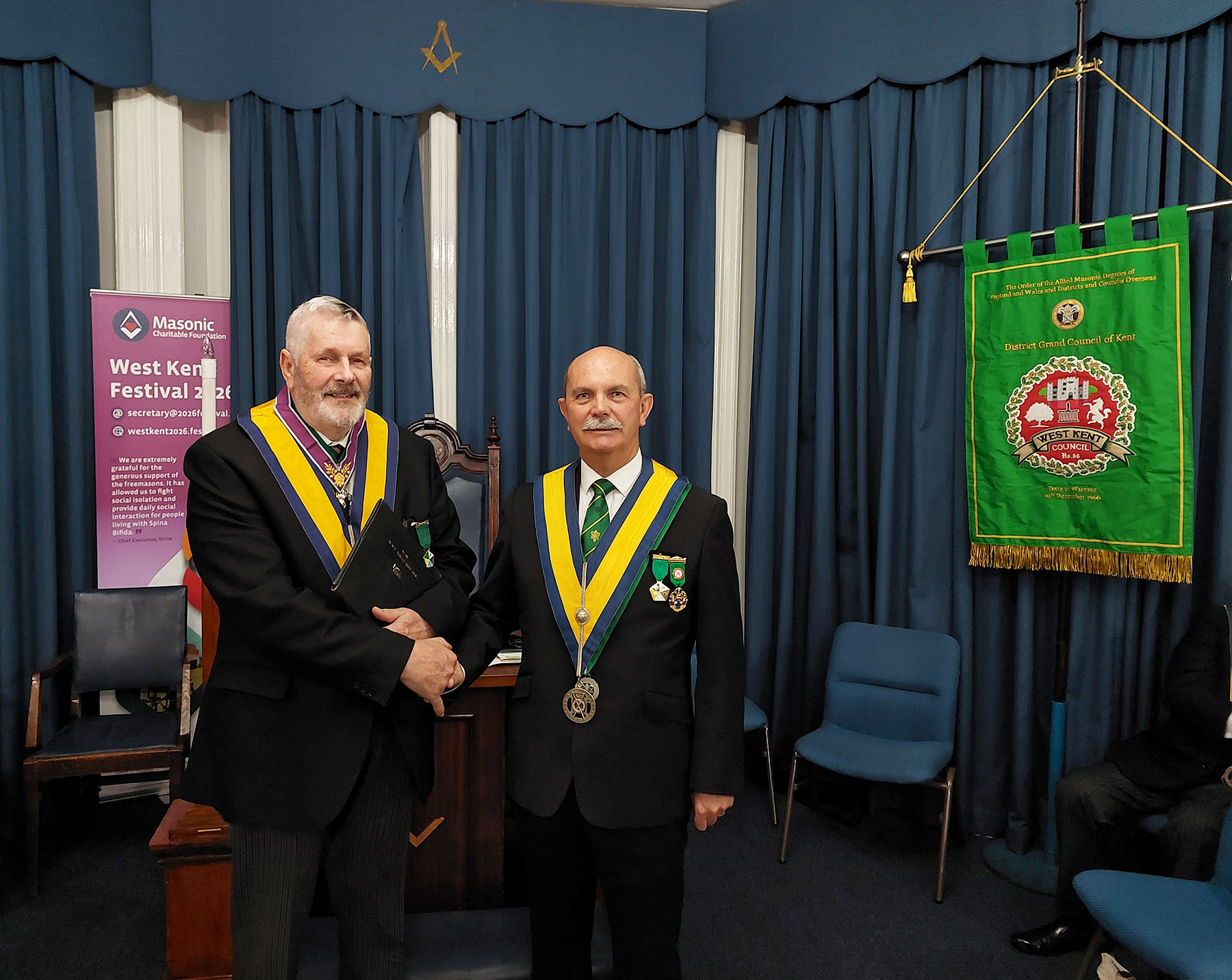 The Worshipful Master W.Bro. Paul Gillingham with the Installing Master W.Bro. Archie Torrance