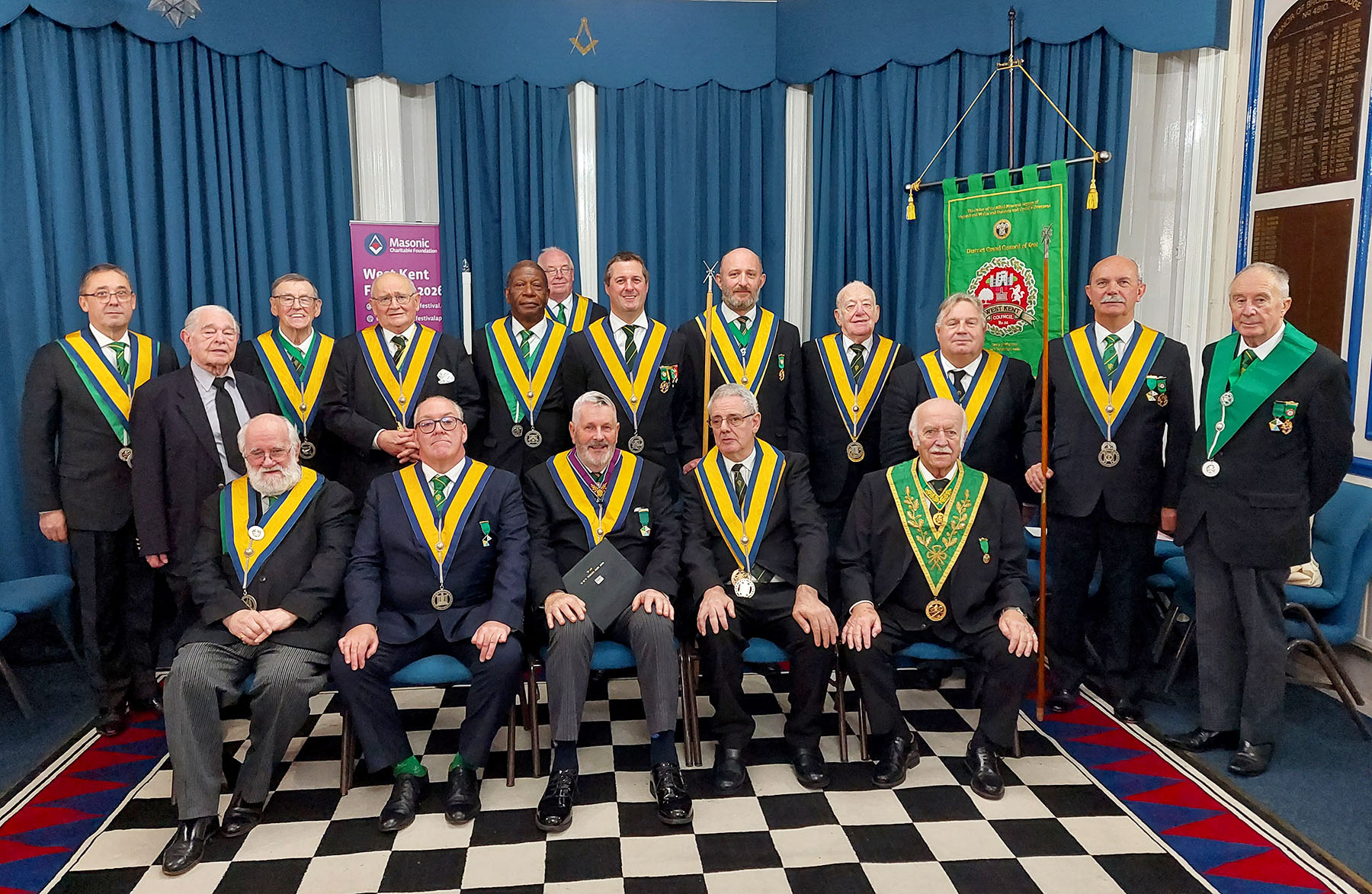 The Worshipful Master W.Bro. Paul Gillingham and brethren of the West Kent Council with their visitors 
