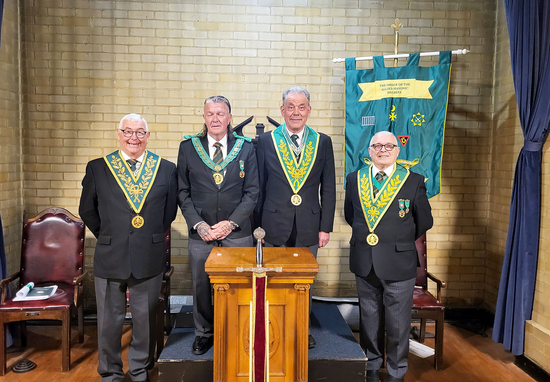 W Bro Geoff Whale & Myself with District Grand Prefect & Dep DGP Herts & Beds