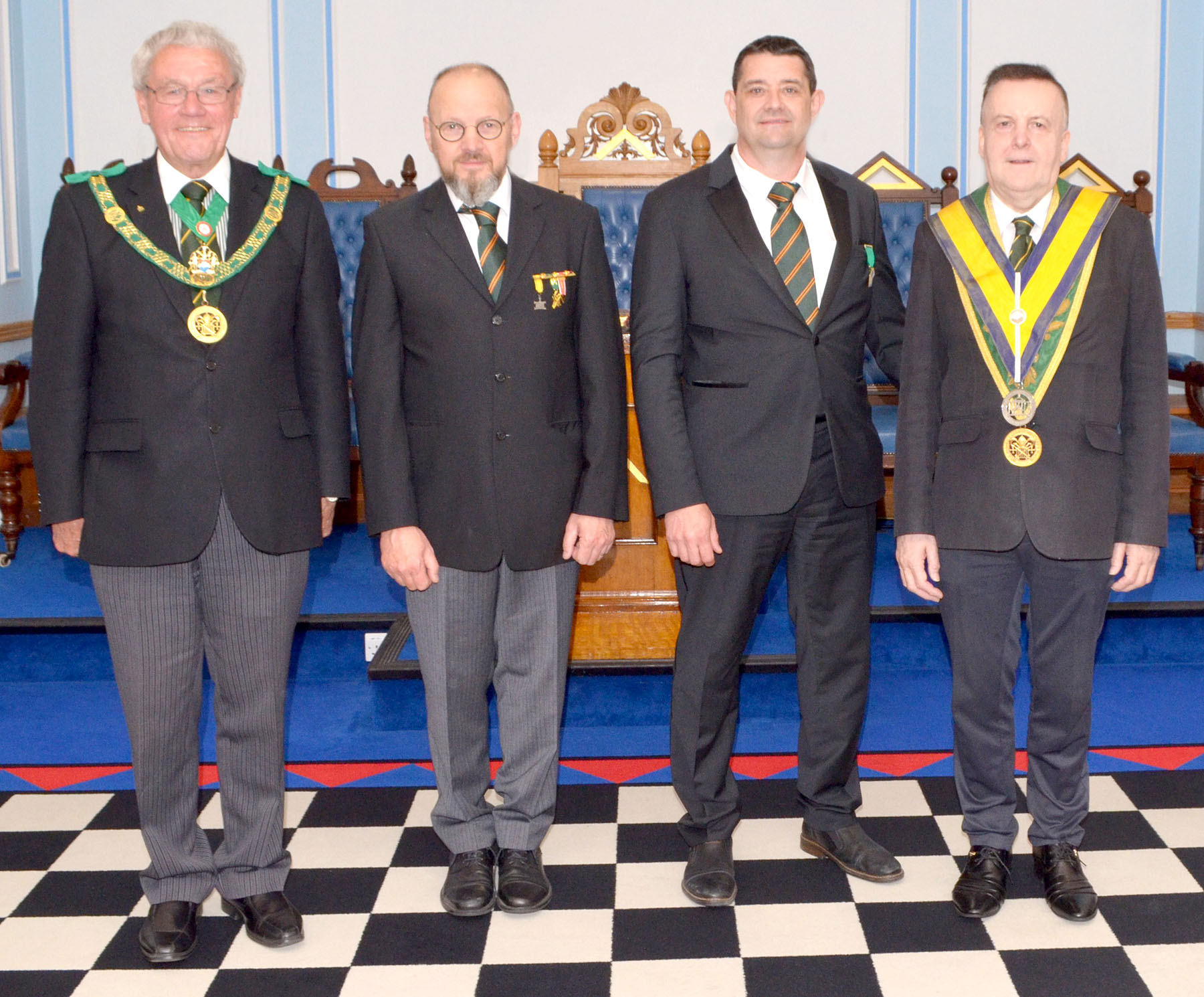 The Worshipful Master and the D.G.P with the Rudi and Didier who had travelled from Belgium to be at the meeting